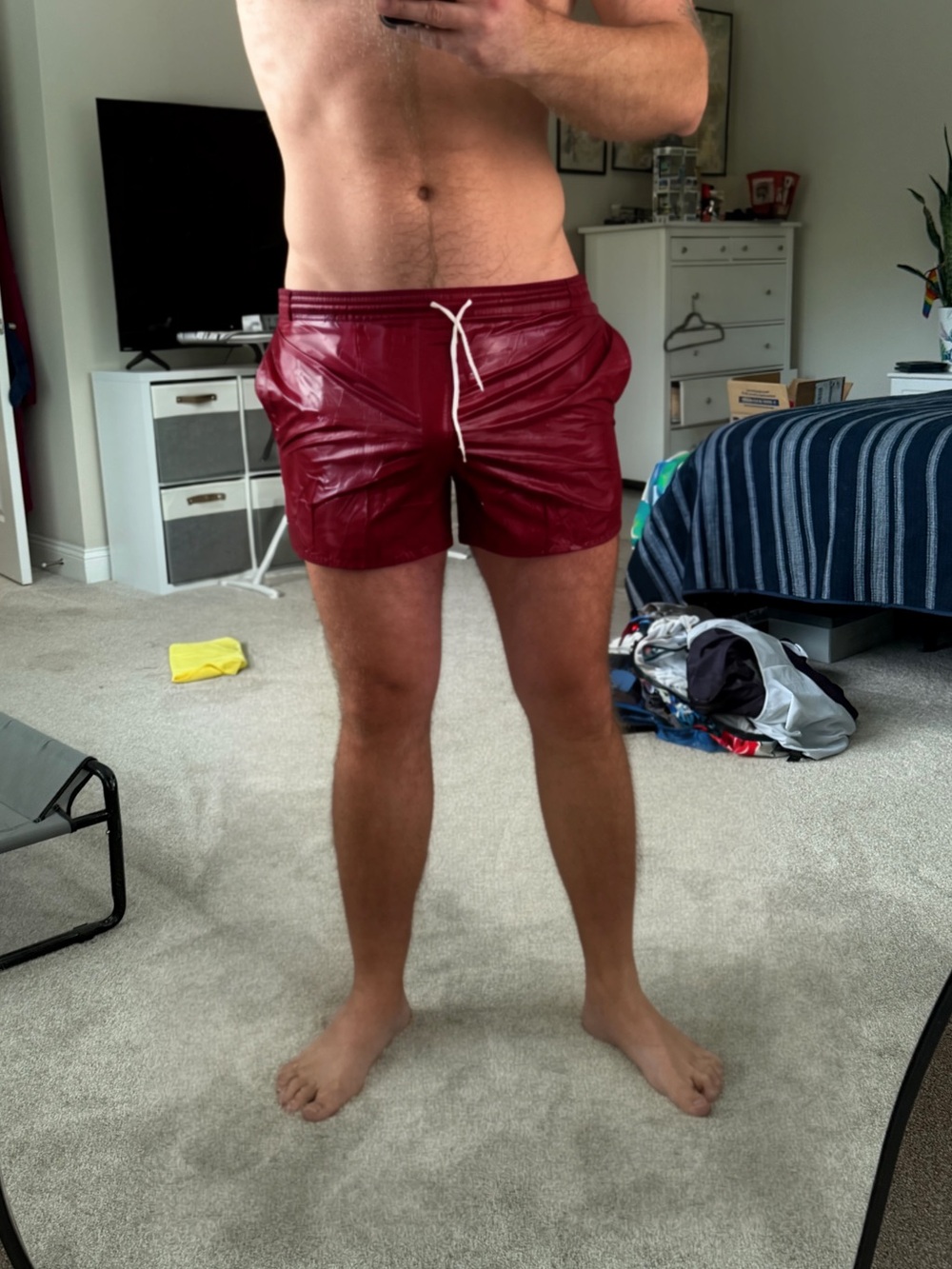 Men's Shiny Burgundy Drawstring Swim Shorts XL